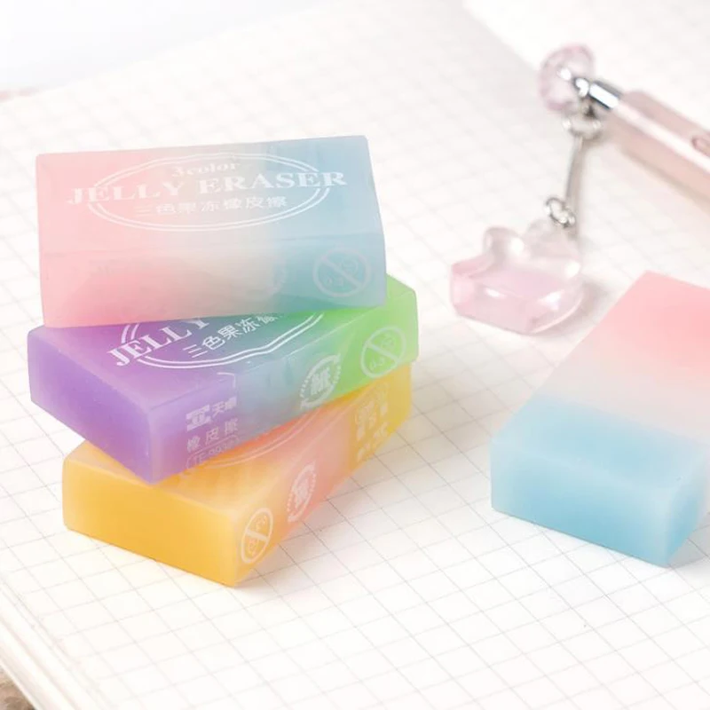 

3 Pcs/set Kawaii Gradient Color 3 Colors Jelly Eraser Rubber Pencil Erasers Office School Student Stationery Correction Gifts