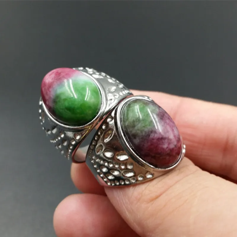 

New natural jade peach flower jade egg noodle ring purple jade large ring men and women with the same ring