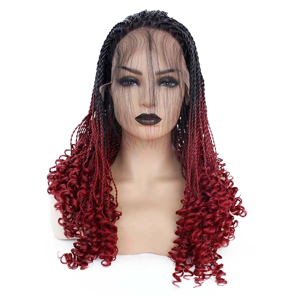 V'NICE черный Омбре Красный синтетический парик фронта шнурка для черных женщин африканские американские плетеные искусственные волосы косички фронтальные парики