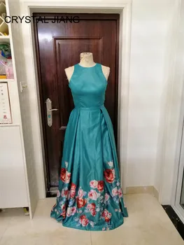 

CRYSTAL JIANG 2019 Floral Evening Dresses A Line Jewel Collar Custom made Sexy Open Back Formal Long Evening Party Dresses