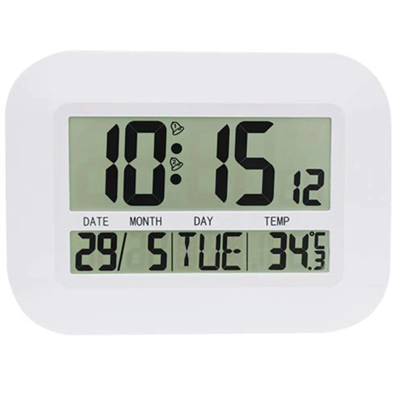 

Digital Wall Clock Battery Operated Simple Large Lcd Alarm Clock Temperature Calendar Date Day For Home Office