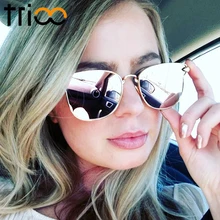 TRIOO Модные женские солнцезащитные очки со стрелками, розовые зеркальные оттенки, женские модные металлические солнцезащитные очки Oculos de sol UV400, летние солнцезащитные очки