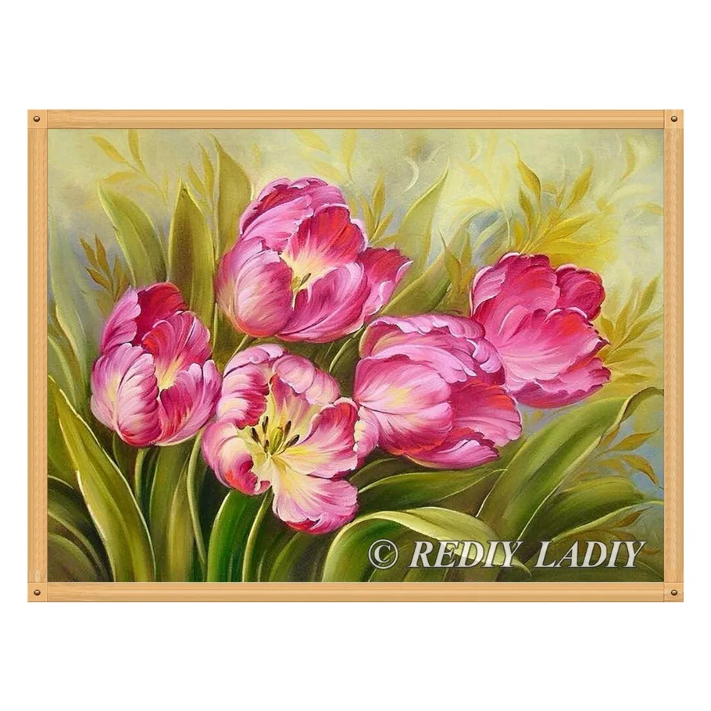 

REDIY LADIY Diamond Embroidery Tulips Flowers Diamond Painting Cross Stitch Crystal Square Rhinestones Mosaic Home Decoration