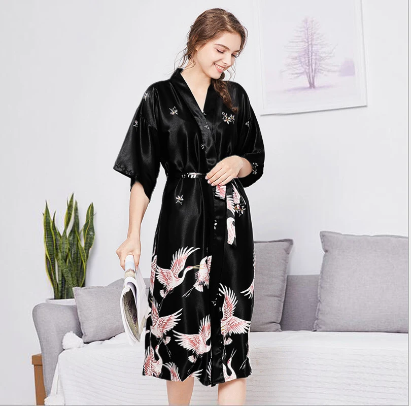 

Sexy Black Fashion Women's Mini Kimono Robe Summer Lady Rayon Bath Gown Yukata Nightgown Sleepwear Sleepshirts Size M-XXXL
