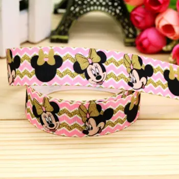 

7/8'' Free shipping minnie printed grosgrain ribbon hair bow headwear party decoration wholesale OEM 22mm H5219
