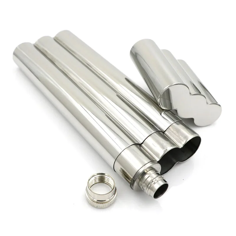 Mini Fiaschetta Lucidato A Specchio Con Due Tubo di Sigaro 2 Oz In Acciaio Inox Whiskey Pocket Flask Sigaro Tubo Contenitore di Regalo