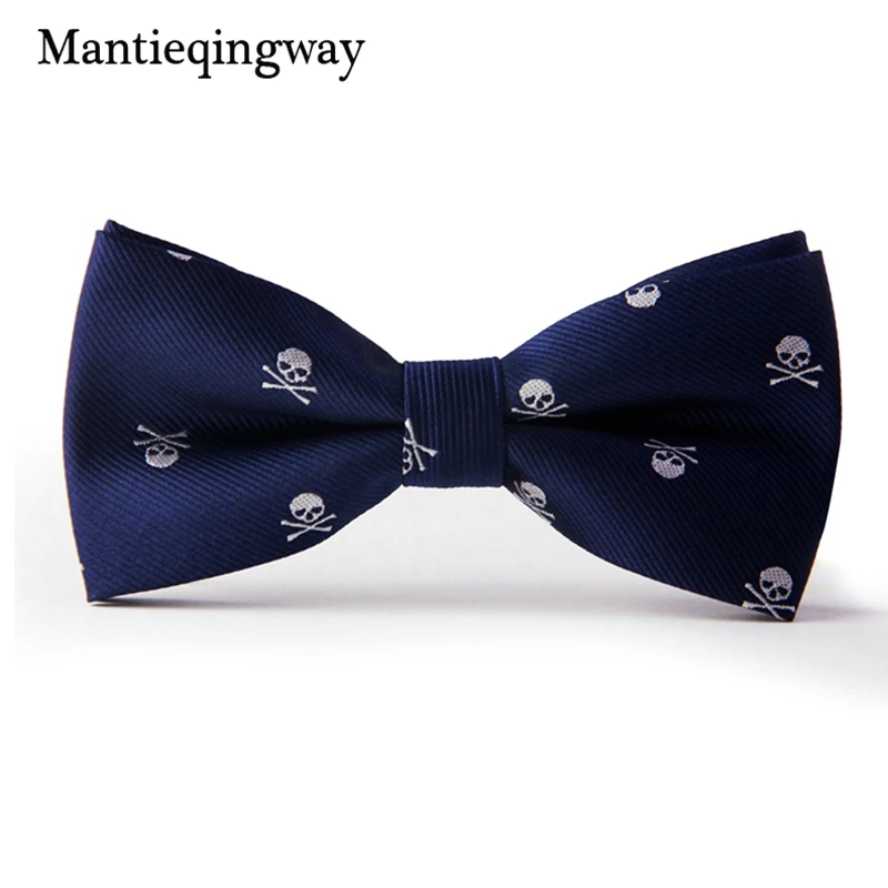 Mantieqingway Novelty Men's Polyester Silk Bow Tie Skull Bowtie for