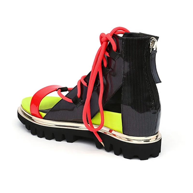 Mujeres 2018 Gladiator Zapatos Plataforma Verano De Mezclado Wedge Negro Playa Sandalias white Genuino Striped Color Mujer multiple Cuero 5qxOf8vv