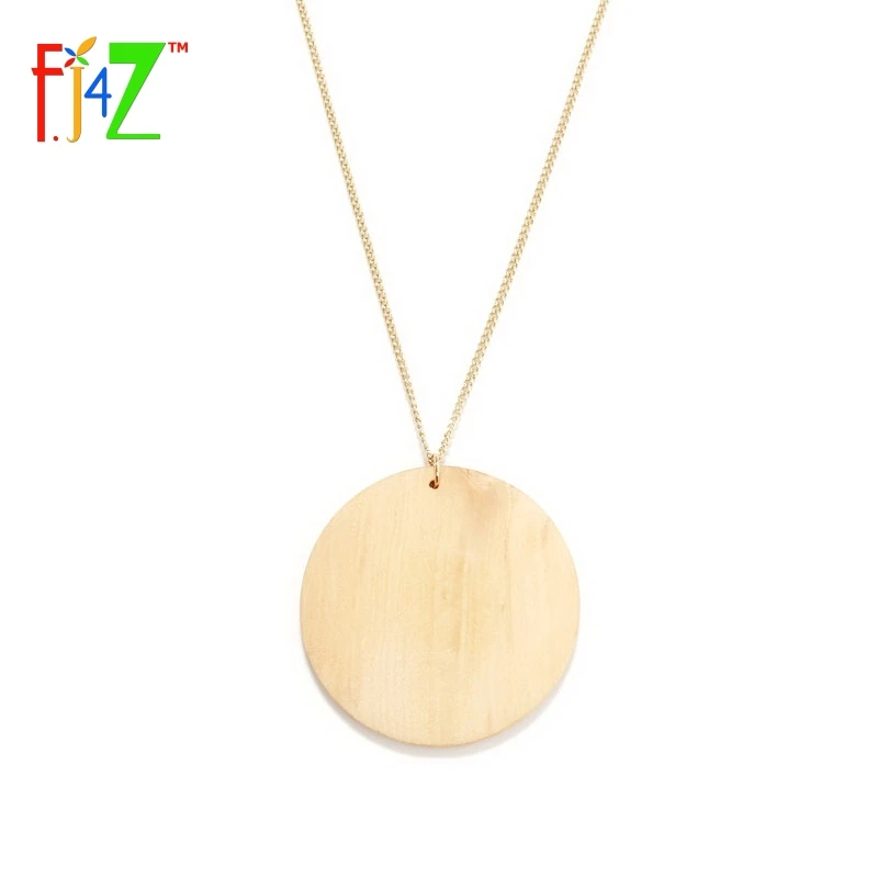 

F.J4U 2017 New Designer Fashion Big Wooden Circle Pendants Women's Designer False Necklaces Jewelry Female Collar Bijoux