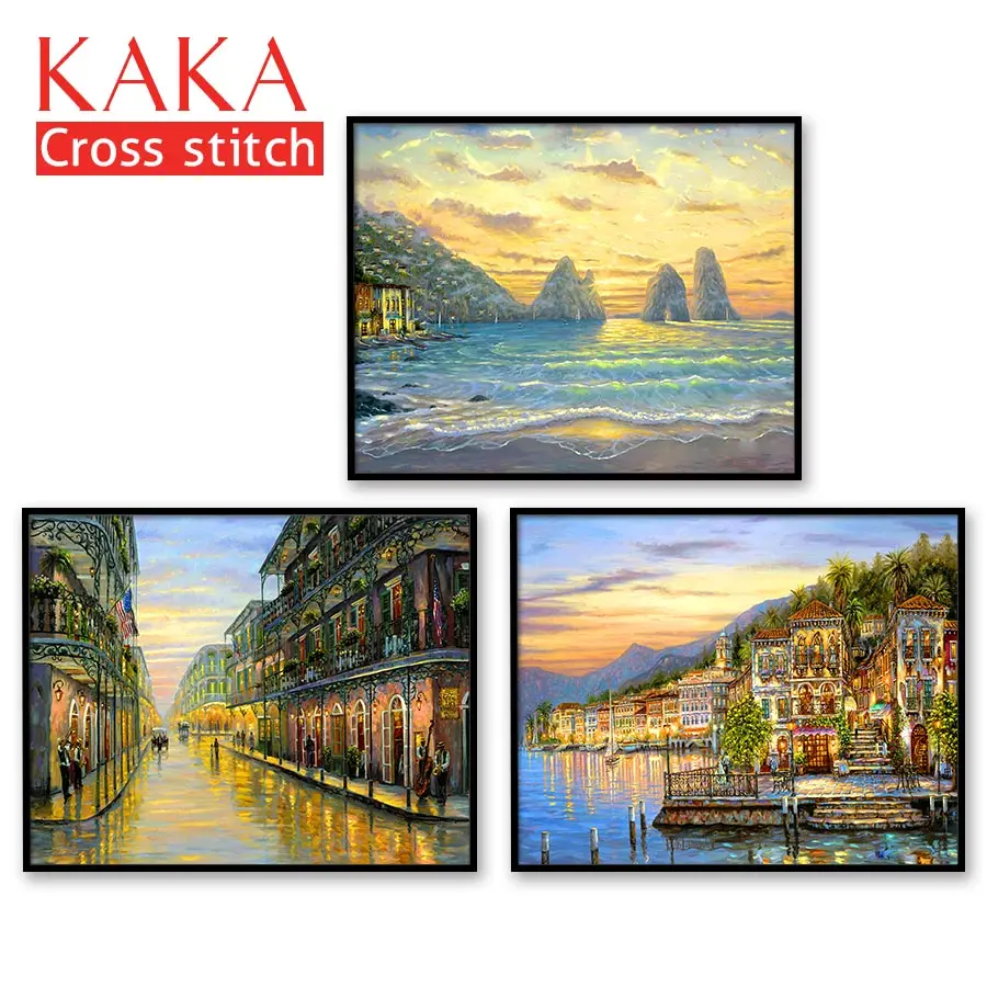 

Cross stitch kits,Embroidery needlework sets with printed pattern,11CT-canvas for Home Decor Painting,Landscape Full NCKS032