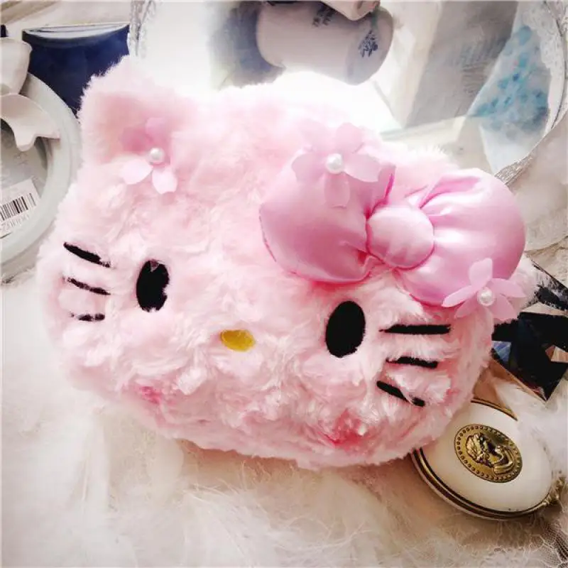 

Cute Japanese Anime Cherry Blossom My melody Hello Kitty Plush Bags Stuffed Toy Soft Cosmetic bag Women's Handbag Girls Gifts