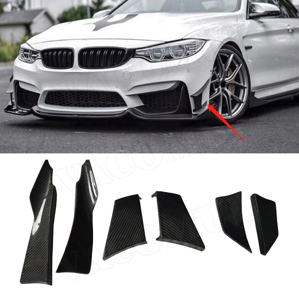 

Carbon Fiber Front Bumper Side Candards Fins Splitters Spoiler for BMW F80 M3 F82 F83 M4 2014 - 2017 6PCS/Set Car Styling