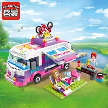 Blocos de construção conjuntos brinquedo 319 pçs iluminar menina adorável série acampamento modelo do carro blocos brinquedos camper bloco brinquedo