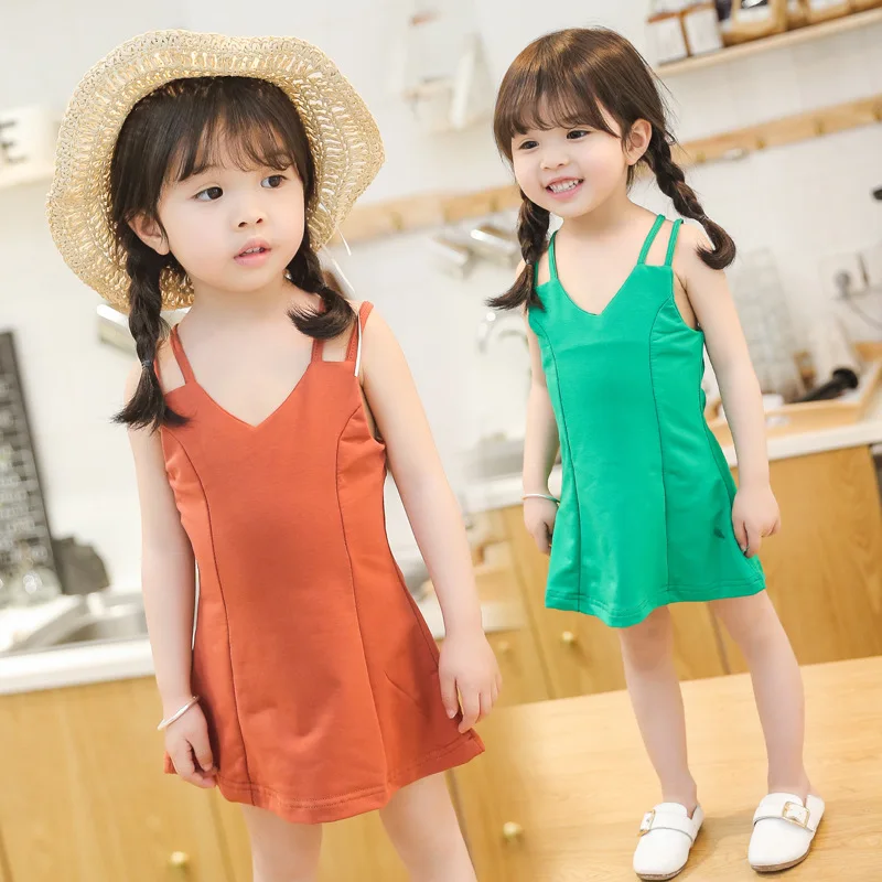2018 Girl Sleeveless Comfortable Sweet Dress Baby Girl Outdoor Sports Braces Skirt Girls Princess Cotton Dress Girl Active Dress
