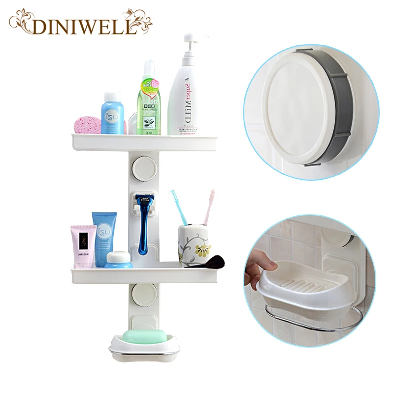 DINIWELL PC المطبخ الحمام شنقا تخزين DIY مزدوجة رفوف الحائط رف أصحاب منظمة مع الصابون مربع