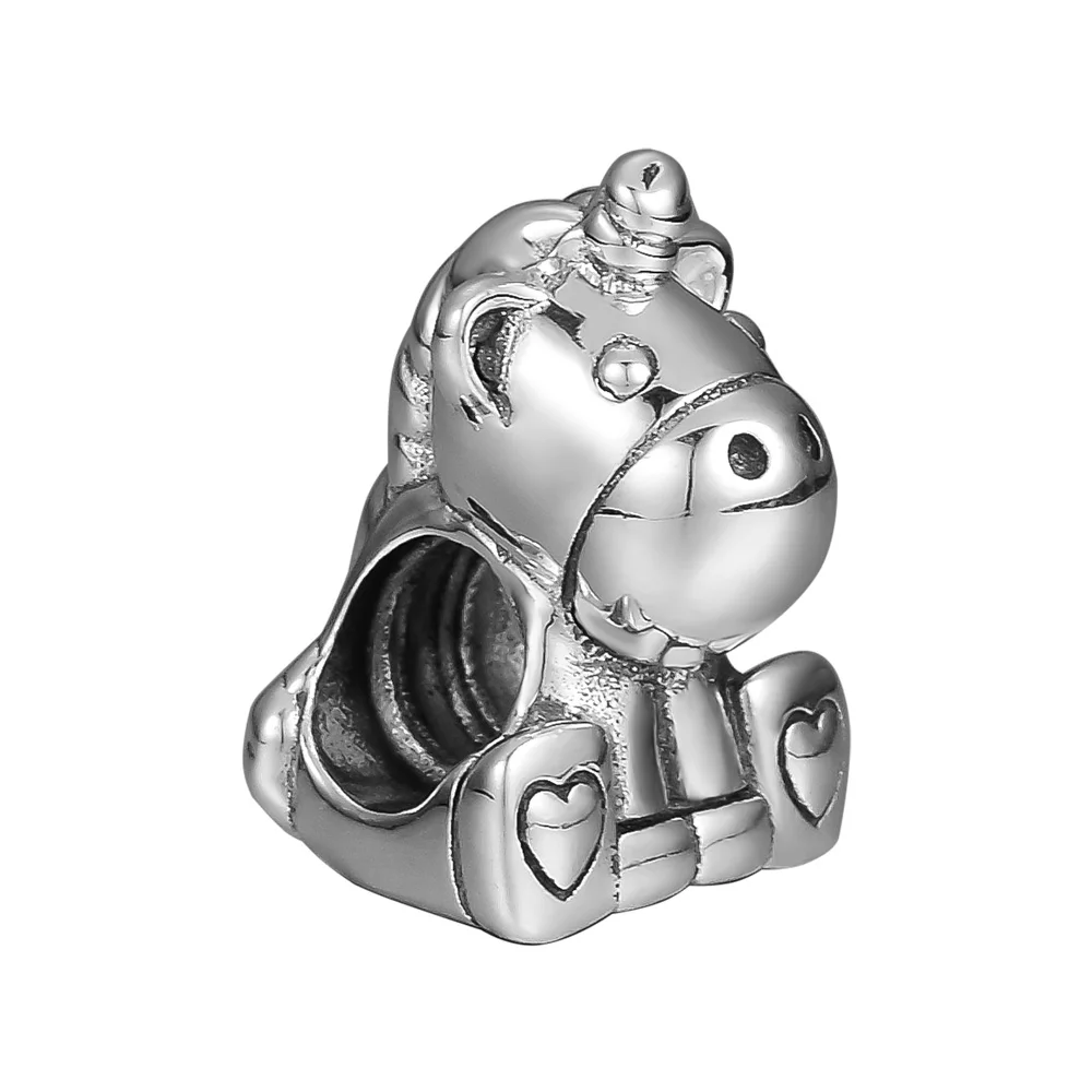 DIY Подходит для Pandora Charms браслеты Bruno the Unicorn Beads 925 пробы-серебро-ювелирные изделия