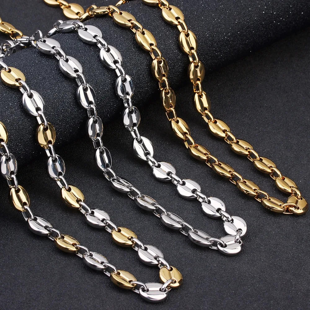 

LOULEUR Stainless Steel Oval Coffee Bean Beads Chain Silver Gold Color 55cm Women Men's Chain Necklace for Diy Jewelry Making