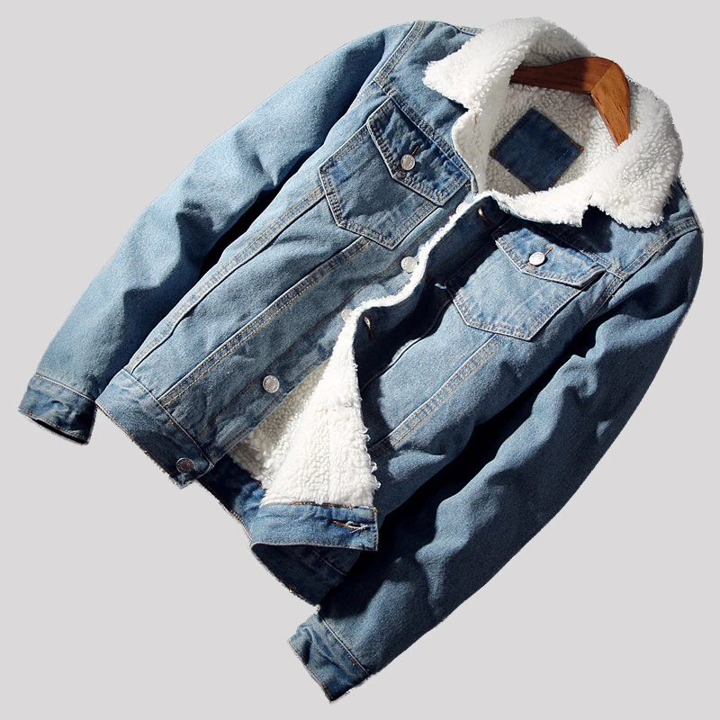 Men Jacket and Coat Fashion thick Warm Fleece men Denim Jacket Winter  Mens Jean Jacket Outwear Male Cowboy Plus Size 5XL
