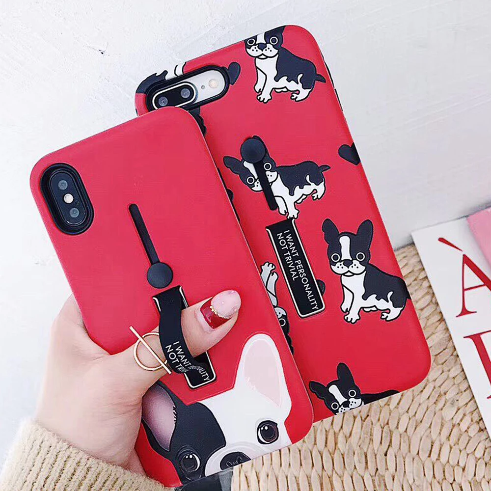 

For iphones 7 Fashion red color silicon Ring Phone Case For iphone 6s 8 Plus XR Case Hide Stand Holder Cover For iphone X Xs MAX