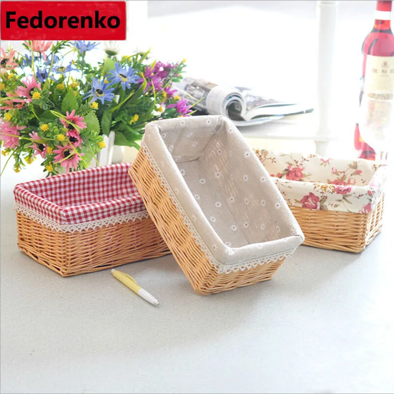 

Willow Wicker Storage Baskets with Liner for Home Decoration wasmand rotan Cesto Ropa Wicker bread Picnic Basket rotan wasmanden