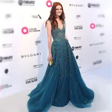 Элегантное ТРАПЕЦИЕВИДНОЕ Тюлевое платье знаменитостей на заказ, украшенное блестками, без рукавов с v-образным вырезом, красное вечернее платье в ковре Vestido de noche