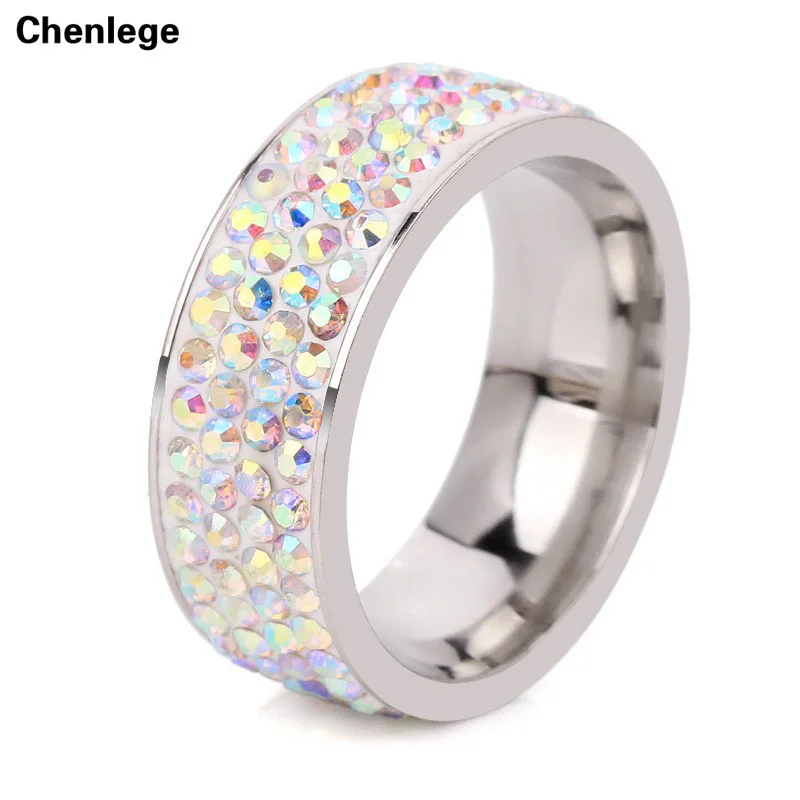 8 ряд мульти Модные женские свадебные кольца из нержавеющей стали с кристаллами для женщин Высокое качество AB+ CZ камень вечерние Стразы Кольца
