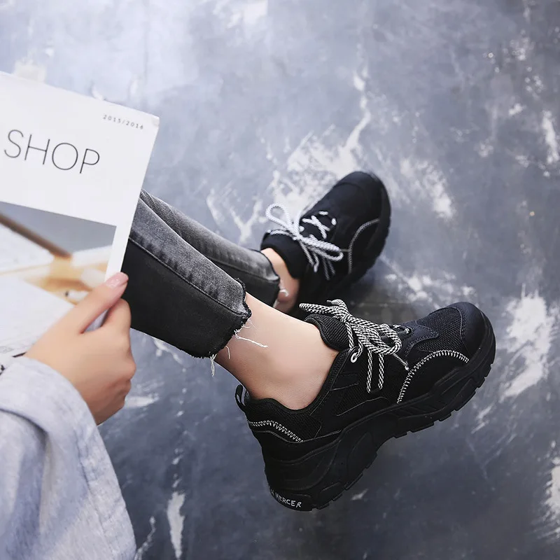 Krasovki Sneakers Women Thick Bottom Breathable Canvas Lace Color Matching Dropshipping Muffin Bottom Fashion Causal Shoes Women