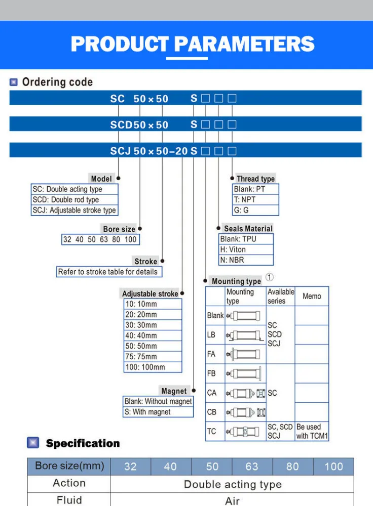 Стандартный Воздушные цилиндры/32/40/63 мм Диаметр Двойное действие пневматический цилиндр SC 50/75/100/125/150/175/200/250/300 мм ход Лидер продаж