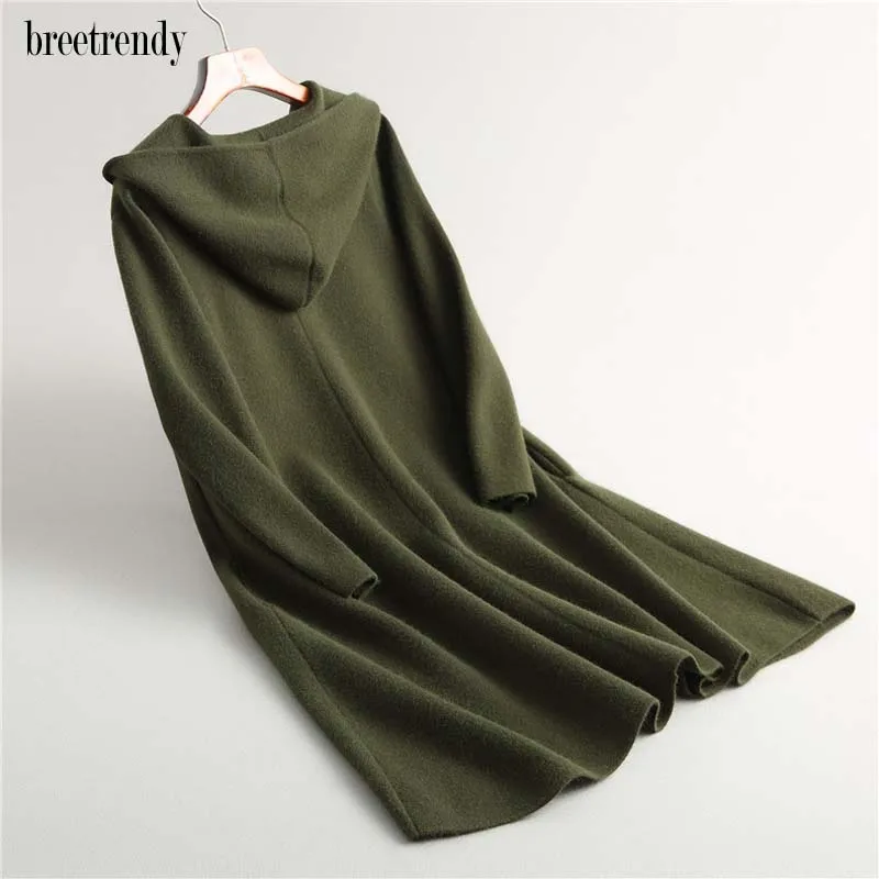 Noir De Nouvelles Dames Luxe army En Rouge Chaud J1013 Lâche Bref À Cachemire Long Femmes corail Tricoté Gris Vert Manteau Capuche ardoisé Tranchée Noir Pull Trenchs Green Hiver byvf76gIYm