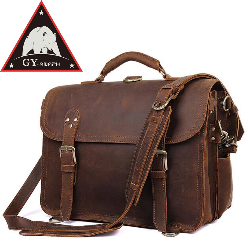 

ANAPH Work Bag For Men, Thick Cow Leather Business Briefcases Fit 17" Laptop, Multi-Function Casual Tote Bags Durable Brown