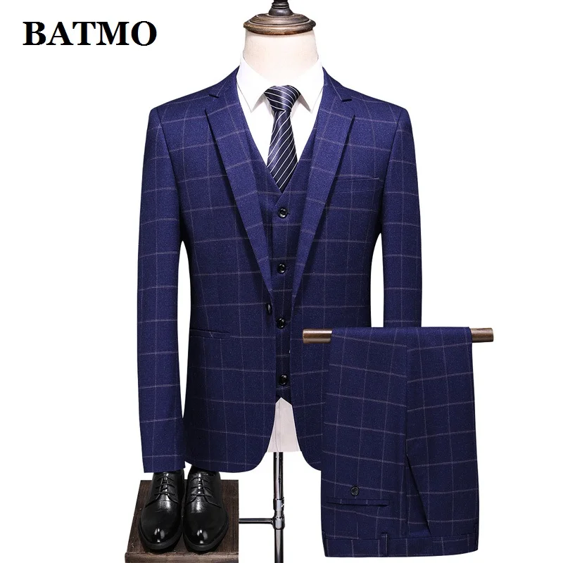 BATMO 2019 Новое поступление, высококачественные повседневные клетчатые костюмы для мужчин, мужские свадебные платья, большие размеры S-4XL 8657