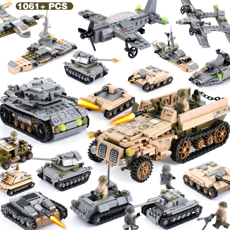

8 IN 2 1061Pcs Army Tank Blocks Compatible LegoINGly Empires of Steel Technic Building Blocks Military Vehicle Car Toys Bricks