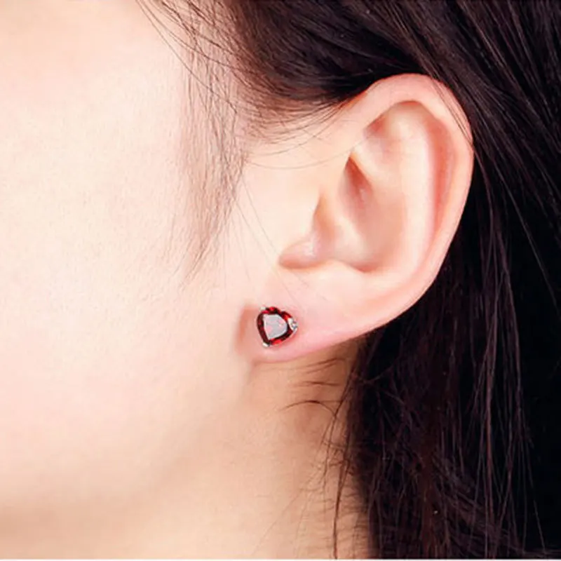 True Lovely Heart Shaped Earrings 925 Sterling Silver Red Garnet True Lovely Heart Shaped Earrings 925 Sterling Silver Red Garnet Crystal Inlaid Semi Precious Stones Stud In From Jewelry