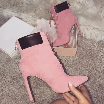 

Sapato Feminino Women Ankle Boots Matin Shoes Woman Thin High Heels cross-tied Lace Up Booties Gladiator Chaussure Zip XZ181618