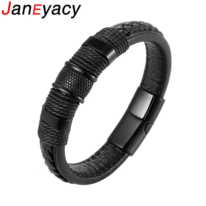 

2019 Brand Bracelet Braid Genuine Leather Bracelet Stainless Steel Bracelet Men Woven Bangle Black/Brown/Magnetic Buckle Jewelry