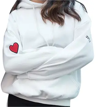 

Fashion Heart Embroidery Hooded Casual Long Sleeve Women Hoodies Sweatshirts