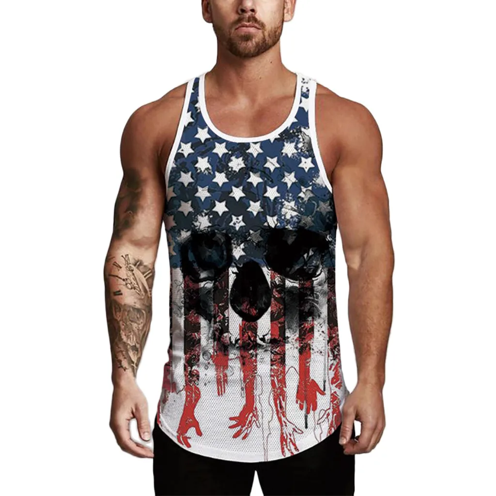 

top tanks for men Sleeveless Independence Day Printing Mesh Breathable Bodybuilding Sport Vest 2019 camiseta tirantes hombre