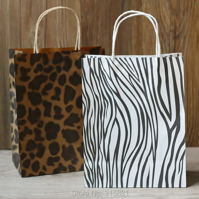 

Gift Bags with Handles,zebra and leopard printed paper bag 27X21X11cm 10pcs/lot