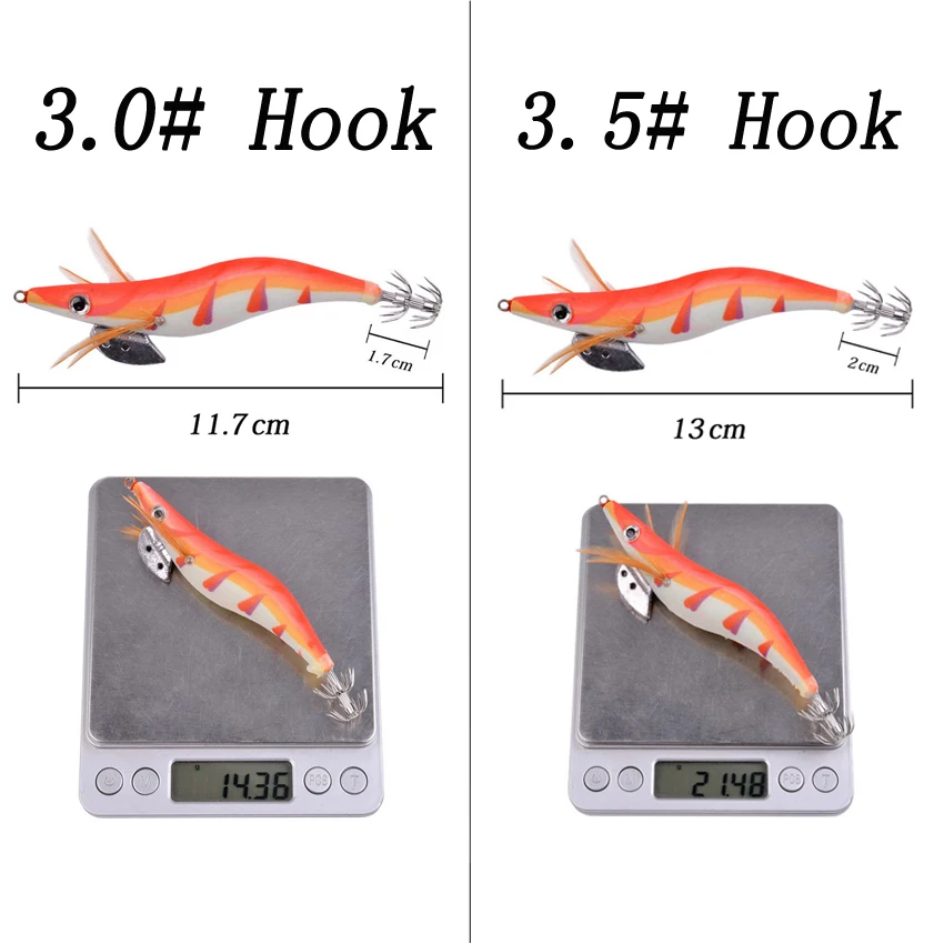 10Pcs Fishing Lure Squid Jigs 3.0# 3.5# Hook Wooden Shrimp Artificial Fishing Lures Wood Shrimp Fishing Bait