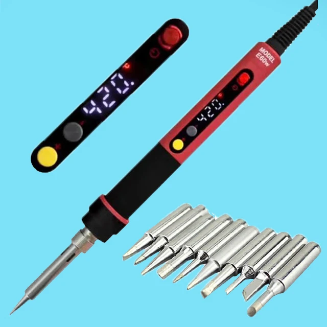 Free shipping CXG E60w/90w/110w LCD Temperature Digital LED Adjustable Electric Soldering Iron EU Plug +10pcs solder tips+holder