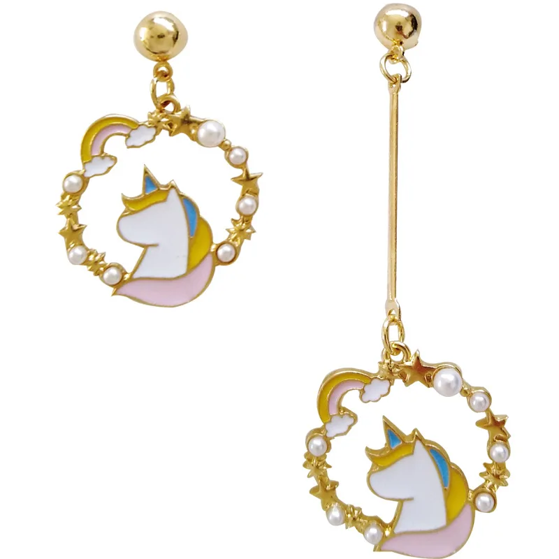 

Japan Star Round Unicorn Clips Earring Without Piercing Cosplay Pearl Animal Horse Monocerus Rainbow Clip-on Earrings No Hole