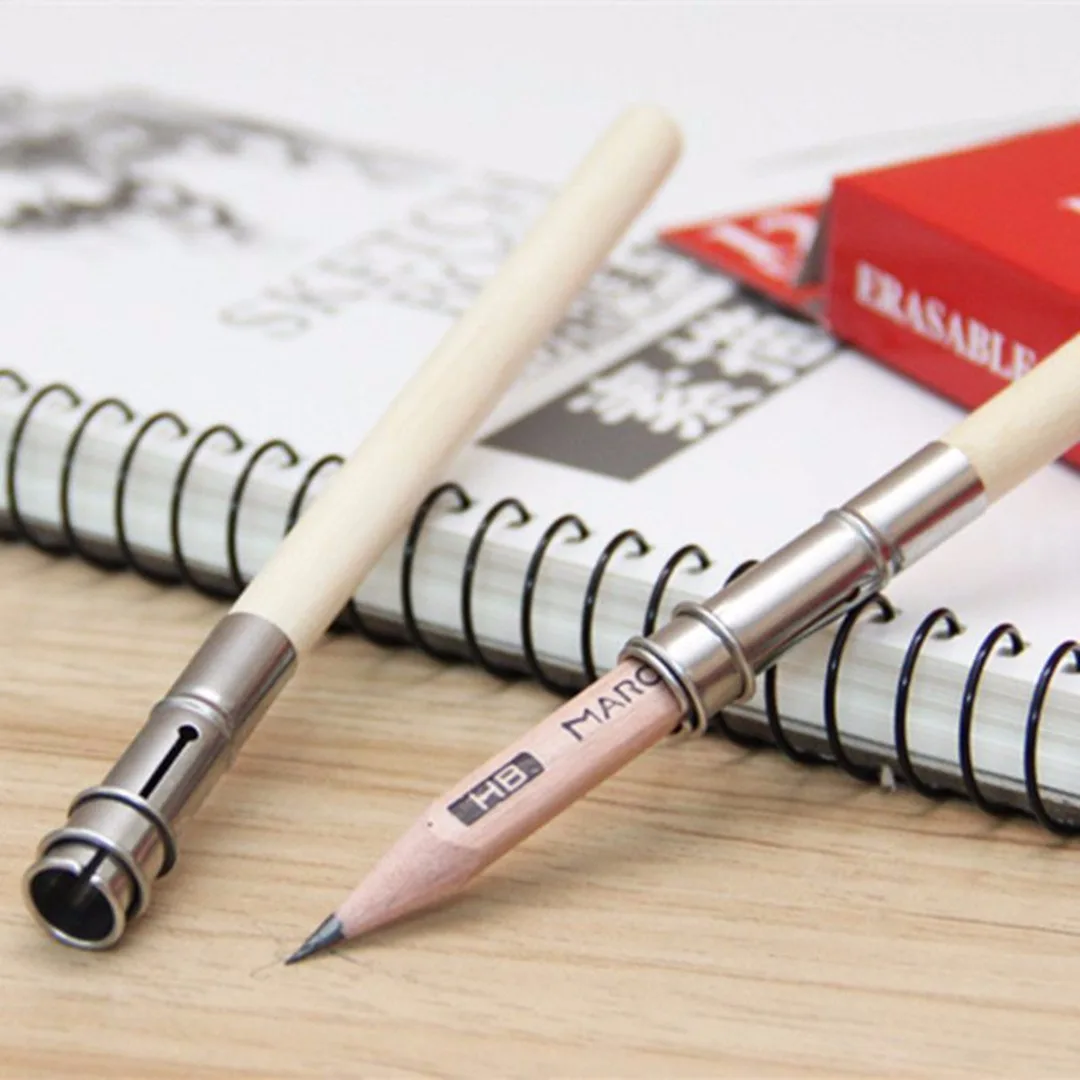 5pcs/set Wooden Pencil Extender Holder Adujustable Pencil Lengthener Painting Drawing Tool for Student School Office