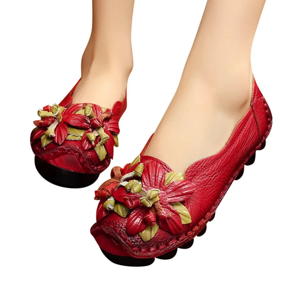 2019 Women's casual shoes handmade shoes national wind shallow mouth soft bottom flat shoes non-slip wear shoes for ladies 40J5 (8)