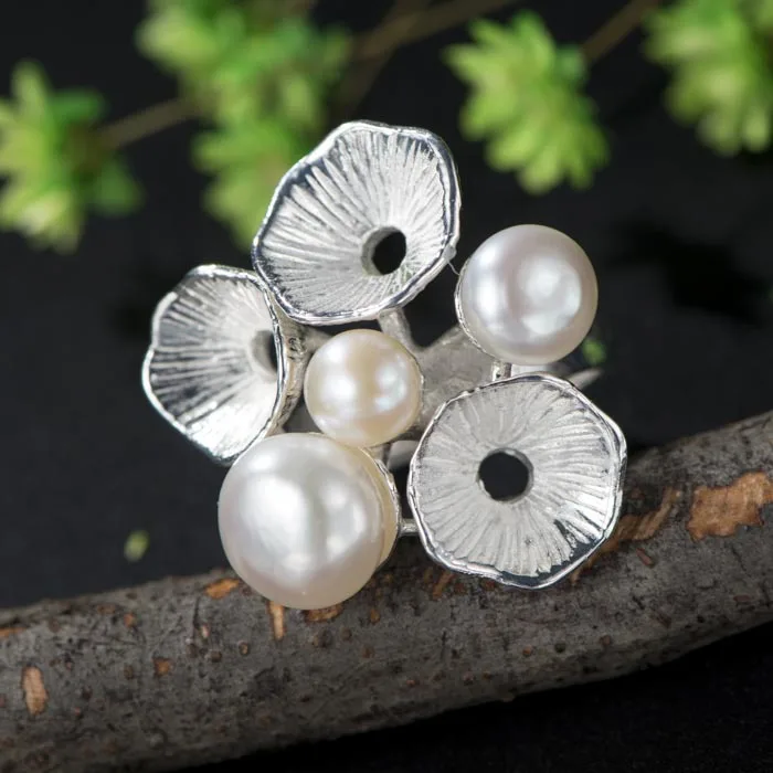 

925 Silver original design exaggerated freshwater pearl ring