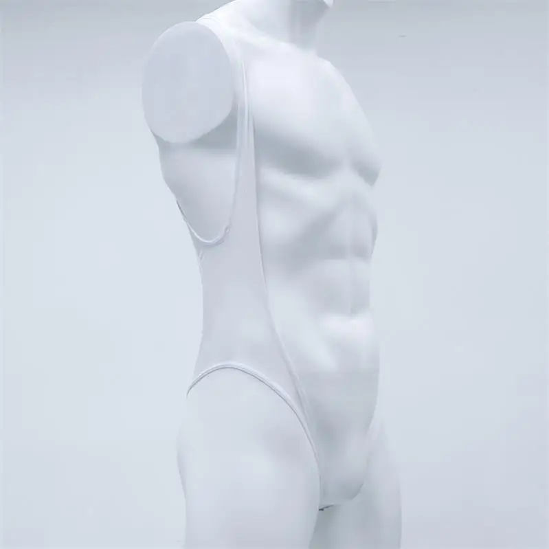 Sexy Nylon Transparent Open Butt Gay Wrestling Singlet Crotchless Jockstrap Underwear Men Mankini Erotic Jumpsuit Undershirt - Цвет: white