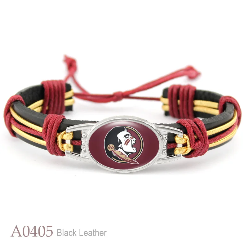 Custom 18*25mm Glass Alabama Charm Genuine Leather Bracelet Sports Team Adjustable Bracelets& Bangles For Man Woman