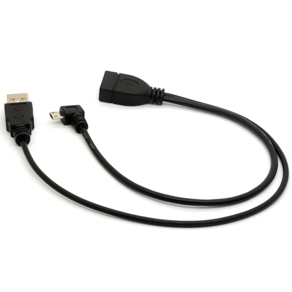 Угловой Micro USB Y сплиттер кабель OTG усилитель мощности Шнур USB 2,0 A Женский до 90 градусов мужской и прямой Micro Женский адаптер