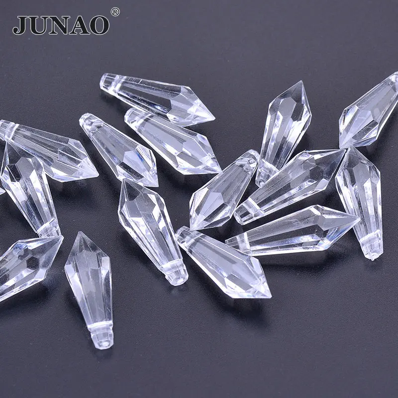 JUNAO 10x30 мм прозрачный кристалл сосулька Стразы кулон акриловый кристалл для Люстра домашнее украшение лампа Призма Висячие капли