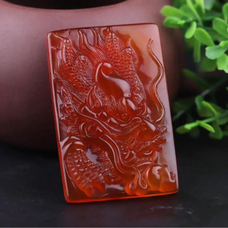 

Natural transparent red yu big dragon brand pendant Chalcedony Zodiac Dragon yu pendant with certificate china/