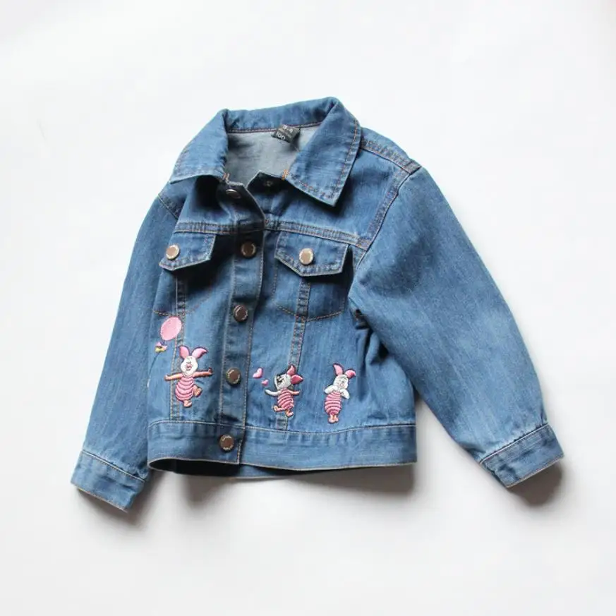 

2019 Autumn New girl denim jacket Cartoon print embroidery cowboy casual coat long sleeve cotton outerwear Modis jacket Y1597